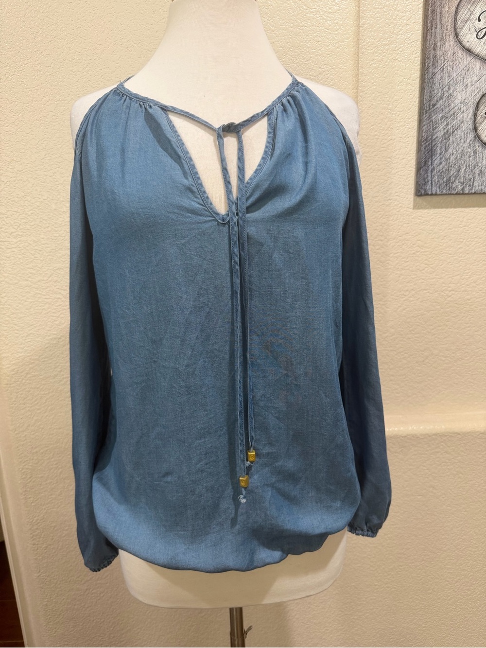 Michael Kors Slate Blue Cold-Shoulder Tie-Front Blouse